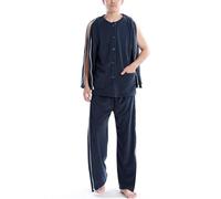 TYBGAU Boutique UK Pyjama épais for patient, vêtements d'infirmière, chemises post-opératoires à l'épaule et pantalons détachables for soins aux personnes alitées(Blauw,L)