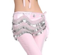 TYBGAU Boutique UK Sciarpa per Danza Del Ventre Con 248 Monete d'Argento, Cintura in Chiffon Con Frange per Performance Rave Costume Costumes de Danse Orientale(Roze)