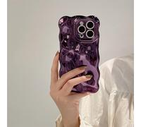 Tybiky Coque de protection 3D compatible avec iPhone 15 Plus - Design ondulé - En silicone TPU souple - Anti-chocs - Pour filles et femmes - Violet foncé