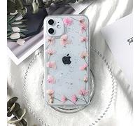 Tybiky Coque de protection pour iPhone 11, en caoutchouc transparent, motif fleurs séchées et colorées, fabriquée à la main, pour Apple iPhone 11, un cercle de fleurs roses