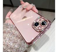 Tybiky Coque de protection pour iPhone 12 Pro - En silicone - Glitzer transparent - Protection brillante - Bumper en strass diamant - Étui pour iPhone 12 Pro - Rose-Or