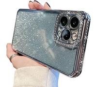 Tybiky - Coque de protection pour iPhone - Motif brillant avec strass - En silicone - Protection anti-éclats et design objectif de caméra - Coque scintillante pour iPhone 12 Pro Max - Bleu