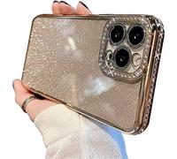Tybiky Coque en silicone scintillante pour iPhone 12 Pro Max, Housse de protection brillante avec strass et diamants et design d'objectif d'appareil photo, Or