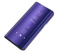 Tybiky Coque pour iPhone 12 Etui Bookstyle Miroir Clair Vue Makeup Smart View Standing Full Body Protecteur Housse Coque Etui à Rabat Coque pour iPhone 12 Flip Mirror: Bleu Violet