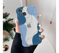 Tybiky Coque pour iPhone 13 Pro Max - Forme de cadre ondulé - Ligne claire - Rayures - Design esthétique - Arrière transparent - Protection complète de l'appareil photo - Bumper en TPU souple - Bleu