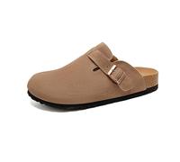 Tyboch Sabots pour femme en daim souple, boucle réglable, sans lacets, semelle en liège, chaussures de pommes de terre avec soutien de la voûte plantaire, camel, 39.5/41 EU