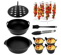 TYBYBB Kit d'accessoires pour friteuse à air chaud, compatible avec Ninja AF160EU AF150EU AF161EU COSORI Philips Airfryer Accessoires ronds avec moule en silicone, grille de barbecue, brosse à huile
