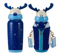 TYCIONG Bouteille D'eau Isolante Mignonne en Acier Inoxydable avec Paille pour Enfants 500 Ml, Bouteille Thermique Portable étanche pour les Voyages en Plein Air, sans BPA Rouge (Bleu)