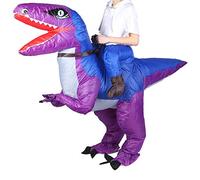 TYCIONG Costume de Dinosaure Gonflable Adulte Halloween Suisse Gonflable Boule de Dinosaure avec Souffleur d'air pour Fêtes Décorations d'halloween (X115 Bleu et Violet)