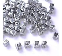 TYCIONG Perles de Lettres de L'alphabet 6mm, Accessoires de Bijoux en Acrylique Durables pour L'artisanat, Idéal pour les Enfants D'âge Préscolaire Matériau: Acrylique Couleur or 100 Pièces (Argent)