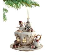 TyCylKu 6 Pcs Décoration De Noël Tasse De Café pour Sapin,8x7,7cm Décorations De Sapin De Noël, Pendentif 2D en Forme De Maison Neigeuse Tasse Café Acrylique pour Intérieur Voiture Chevet Hommes