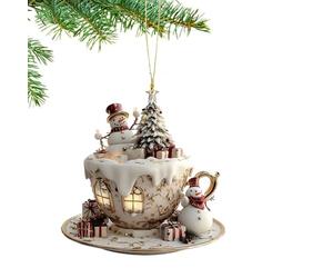 TyCylKu 6 Pcs Décoration De Noël Tasse De Café pour Sapin,8x7,7cm Décorations De Sapin De Noël, Pendentif 2D en Forme De Maison Neigeuse Tasse Café Acrylique pour Intérieur Voiture Chevet Hommes