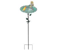 TyCylKu Bain d'oiseaux en métal - Bain d'oiseaux d'extérieur avec mangeoire et piquet - Bol sur pied inoxydable comme distributeur de nourriture et décoration de jardin pour allée, terrasse et