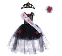 TyCylKu Costume de reine du bal morte pour filles - Costume d'Halloween pour enfants - Costume de princesse pour cosplay de 2 à 10 ans, accessoire photo, fête, carnaval, maison hantée, école