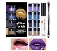 TyCylKu Kit De Brillant À Lèvres, Poudre Très Pigmentée Avec Apprêt Et Pinceau Pour Maquillage Des Lèvres, Maquillage Longue Tenue Femme pour Fête Halloween Cadeau Épouse Petite Amie