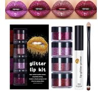 TyCylKu Lèvres Pailletées, Brillant Étincelant Cosmétique pour Lèvres Pailletées avec Apprêt et Pinceau, Maquillage Longue Tenue Femme pour Fête Halloween Cadeau Épouse Petite Amie