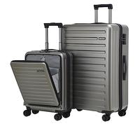 TydeCkare Ensemble de Bagages 20/28", Bagage à Main 20" avec Poche Avant pour Ordinateur Portable 55x39x20cm, Valise Rigide 28" 101L, ABS+PC, Serrure TSA, Gris