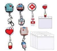 Tydezjl Porte-badge infirmière rétractable, 5 pièces, porte-badge rétractable, infirmière, avec 5 porte-carton transparent, pour infirmière, porte-badge pour infirmières, porte-badge pour femme homme