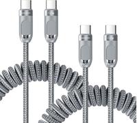 Tye-2 Pack Cable Usb C Vers Usb C 60 W Nylon Tressé Câble Spiralé Tyoe C Charge Rapide Compatible Avec Samsung Galaxy S20 / S10 / S9 / S8 + Note Series, Pour Voiture Android, Carplay (1,5 M, Gris)