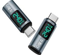 TYE-Adaptateur Micro USB vers USB C avec Affichage numérique Intelligent, 2PCS 240W Adaptateur C mâle à C Femelle USB C pour Une Charge Rapide,Compatible avec Mac-Book/i-Phone 15/i-Pad/Galaxy/Xperia