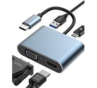 TYE-Adaptateur USB C vers HDMI VGA, 4 en 1 Adaptateur HDMI VGA avec 4K HDMI, Adaptateur Multiport Thunderbolt 3 vers HDMI VGA, PD 100W, USB 3.0 pou MacBook/MacBook Pro/Air, Chromebook, Dell, HDTV