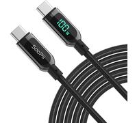 TYE-Câble USB C vers USB C,100W PD Charge Rapide,Type C Nylon Tressé, avec affichage LED pour lPhone 15/15 Pro/15 Plus, lPad Air, MacBook Pro,Galaxy S23/S22 (3M Noir)