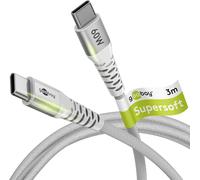 TYE-Goobay 70195 Cavo di ricarica rapida USB C 60W 20V / 3m / Cavo in tessuto estremamente resistente / Cavo USB C da 480 Mbit / Cavo di ricarica rapida Samsung USB C / Cavo in tessuto bianco
