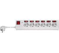 TYE-Goobay 72568 Multiprise 6x avec interrupteur séparé pour chaque prise + interrupteur principal / protection contre les surtensions / convient pour ordinateur et bureau / câble de 1,5m / blanc