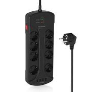 TYE-iEcopower Protection Contre Les surtensions à 8 Prises avec 4 Ports USB, 3680W/16A, 1050 Joules, Protection Contre Les surtensions pour Prise Murale Multiple avec câble d'extension de 1,5 m Noir