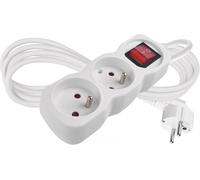 TYE-- Multiprise 2X 2m avec Interrupteur - 2 Prises French tournées à 45° - 250 V, 16 A, 3680 W - H05VV-F3G 1,0 mm2 - Protection renforcée Contre Les Contacts accidentels - pour l'intérieur - Blanc