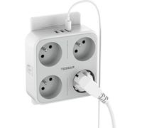 TYE-Multiprise Murale Française 4 Sortie AC avec 3 Ports USB, 7 en 1 Prise Multiple avec Interrupteur, Adaptateur Secteur 4000W pour Domicile, Bureau, Gris