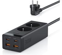 TYE-Multiprise USB C PD 30W, GaN USB C Charge Rapide, Prise Multiple avec 4 USB, Multiprise 2 Prises avec Rallonge Electrique 2M, Multiprise Parafoudre 3600W 16A, 6 en 1 Multiprise Bureau, Noir