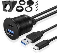 TYE-TNP Câble USB C + USB 3.0 encastré, double câble d'extension USB 0,9 m 1 m pour tableau de bord de voiture avec support sur tableau de bord 2 USB Type A + C mâle vers femelle Connecteur adaptateu
