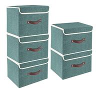 TYEERS Boîte de Rangement avec Couvercle, Tissu, Lavable, Rangement Tissu, 38x25x25 cm, Lot de 5, Aqua Deep