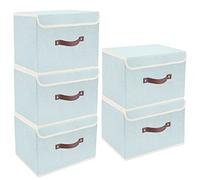 TYEERS Boîte de Rangement avec Couvercle, Tissu, Lavable, Rangement Tissu, 38x25x25 cm, Lot de 5, Aqua Spring