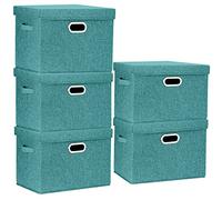 TYEERS Grande Boîte de Rangement avec Couvercle, Tissu, Pliable, Lavable, Rangement Tissu, 44x30x29 cm, Lot de 5, Aqua Deep