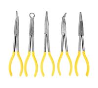 Tyenaza 5pcs de longue aiguille de nez de nez en carbone en acier O outil à main à la main avec poignée non glissée, pince à nez d'aiguille, pinces de nez à l'aiguille extra longue
