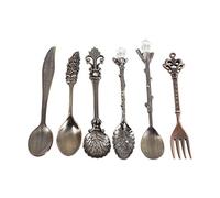 Tyenaza 6 PCS Tiny Metal Dessert Spoons Kit, Fourchette Cuillère à Café Vintage Style, Royal Fourchette en Métal Sculpté, Cuillère à Lait Café pour Mariage Evénement (Laiton antique)