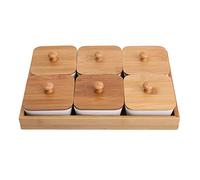 Tyenaza Assiette De Service en Céramique, Assiette De Service D'apéritif en Céramique avec Couvercle De Plateau en Bambou pour Desserts Aux Fruits Et Aux Noix(6-Compartment)