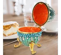 Tyenaza Boîte de Rangement de Bijoux, œuf Fabergé émaillé Peint à la Main, œuf de Pâques émaillé Style Vintage Organisateur de Bijoux boîte à bibelots décoration Cadeau Bleu