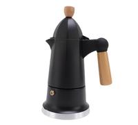 Tyenaza Cafetière à percolateur en alliage d'aluminium, 3 tasses à Valve unique, cafetière avec manche en bois pour usage domestique (Noire)