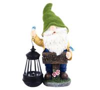Tyenaza Faceless Doll Statue, Solar Powered Lantern Resin Bright Colors Old Man Sculpture for Home Garden Decoration