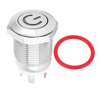 Tyenaza Interrupteur à bouton en métal de 12 mm avec icône d'alimentation, lumière LED blanche, réinitialisation automatique, 1 interrupteur sans contact (5V)