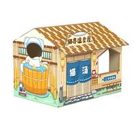 Tyenaza Maison de Chat en Carton, boîte à gratter Portable pour Chat, Maison de Jeu avec Herbe à Chat pour Chats, Maison de Jeu cachée pour Petits Animaux (Maison de Source Chaude)
