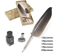 Tyenaza Parure Plume et Encre, Plume d'Oie Scintillante, Calligraphie Antique avec Bouteille d'Encre, 5 Plumes de Remplacement, Socle pour Stylo, Stylo de Luxe Signature Vintage (Noir)