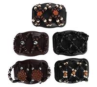 Tyenaza Peignes à Cheveux Magiques, 5 pièces Double Peignes latéraux Clips Chignon Fabricant Accessoires de Cheveux Bois perlé Stretch Femmes Outil de Coiffure