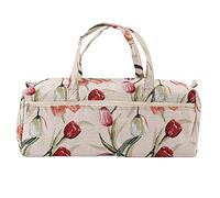 Tyenaza Sac à Tricot Rangement Poignées en Bois Sac à Tricoter Tissu ménager Artisanat Aiguilles à Tricoter Chandail de Rangement Aiguilles à Coudre Sac Organisateur(Jacquard de Roses)