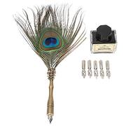 Tyenaza Stylo Plume, Ensemble de stylos de Calligraphie, Plume de Paon avec 5 Plumes de Rechange, pour l'écriture, Les Ornements d'art, Les Cadeaux des camarades de Classe des Enseignants