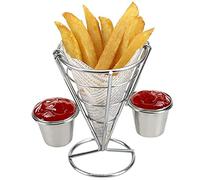 Tyenaza Support à Frites, Panier à cône cône de Frites à Frites, Panier à Frites en Fil métallique avec trempettes à Sauce(Double)