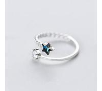 TYERY Bague en Argent S925, Bague Étoile Bleue à la Mode Coréenne Féminine, Bague Étoile Solitaire à Cinq Branches,argent, Ouverture réglable